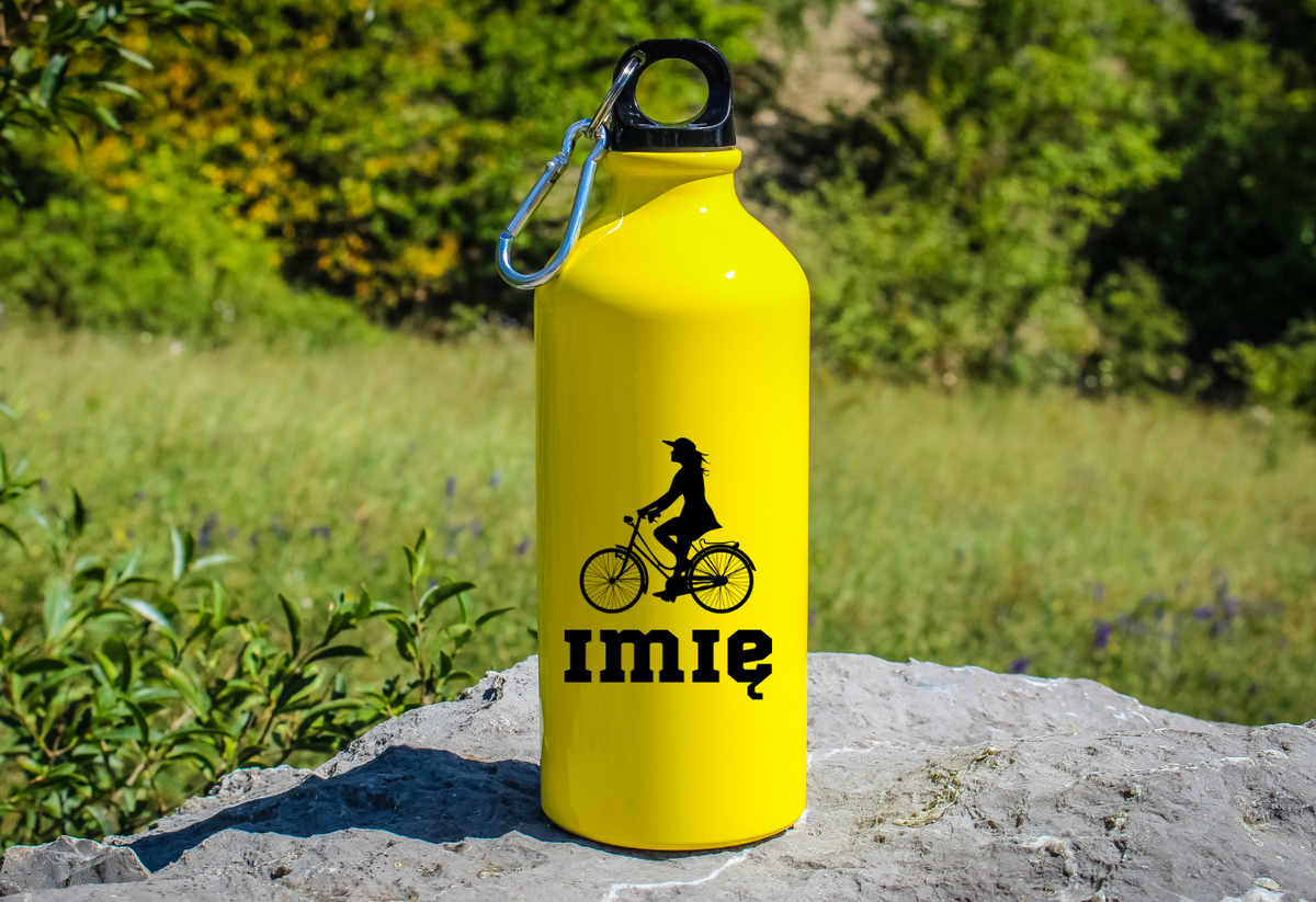 Bidon żółty 600 ml z grafiką roweru oraz dowolnym imieniem - dla rowerzystki #6