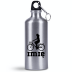 Bidon srebrny 500 ml na rower z grafiką roweru i dowolnym imieniem #1