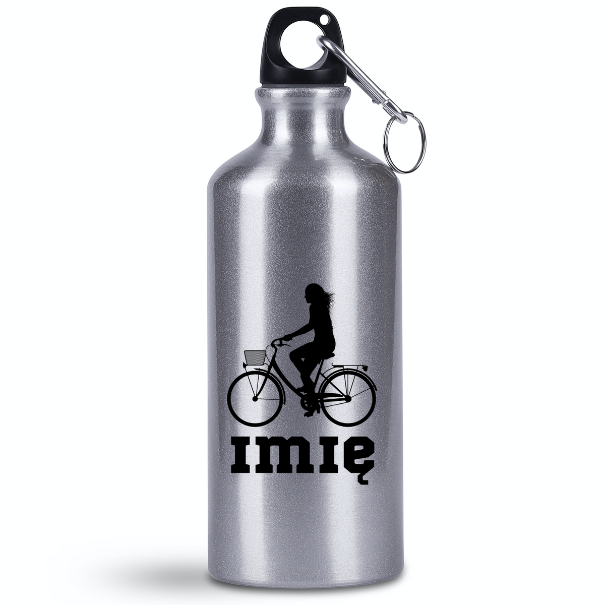 Bidon srebrny 500 ml na rower z grafiką roweru i dowolnym imieniem #1