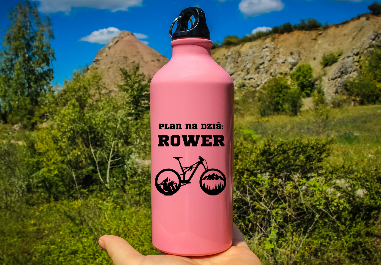 Butelka różowa 600 ml z nadrukiem "Plan na dziś: ROWER" - rower #9