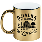 Kubek złoty z nadrukiem „Działka to nie hobby, to styl życia” – działka, ogród #4