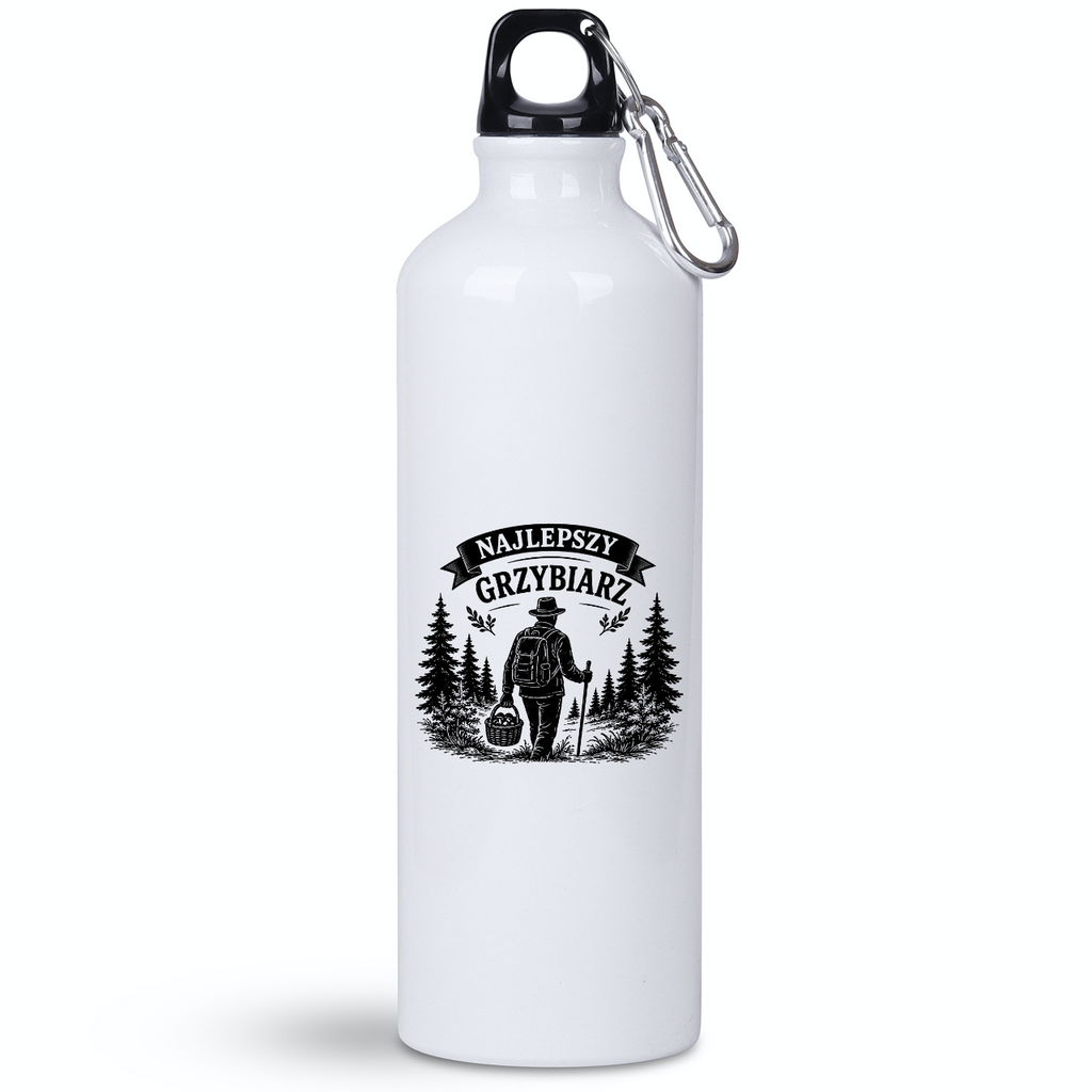 Butelka biała 800 ml z nadrukiem „Najlepszy Grzybiarz” – na grzyby, do lasu #4
