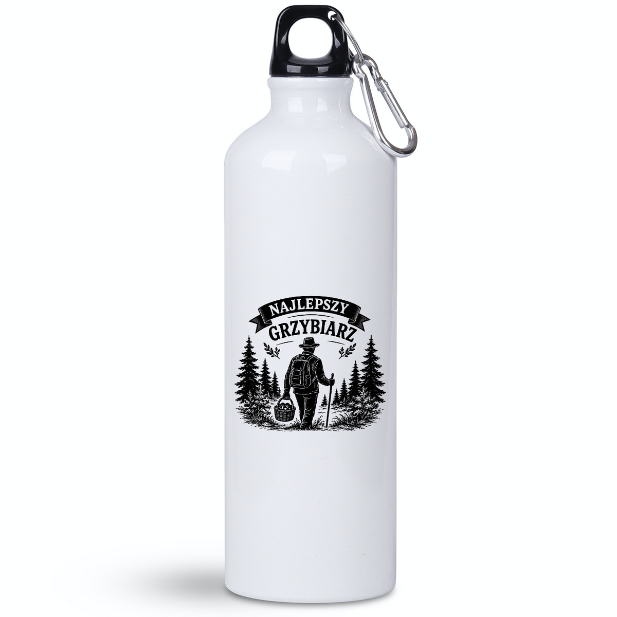 Butelka biała 800 ml z nadrukiem „Najlepszy Grzybiarz” – na grzyby, do lasu #4