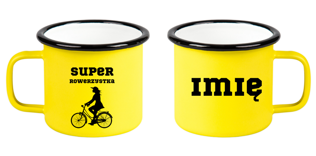 Kubek emaliowany żółty z nadrukiem "Super Rowerzystka" – dla rowerzystki #7