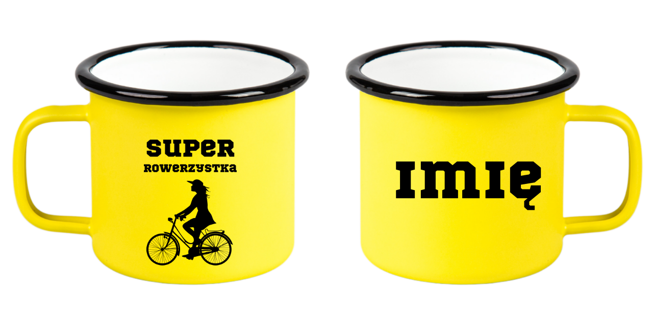 Kubek emaliowany żółty z nadrukiem "Super Rowerzystka" – dla rowerzystki #7