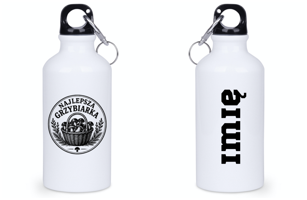 Butelka biała 400 ml z nadrukiem "Najlepsza Grzybiarka" - na grzyby #1