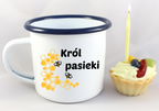Kubek emaliowany biały z nadrukiem „Król pasieki” – pszczelarstwo #10