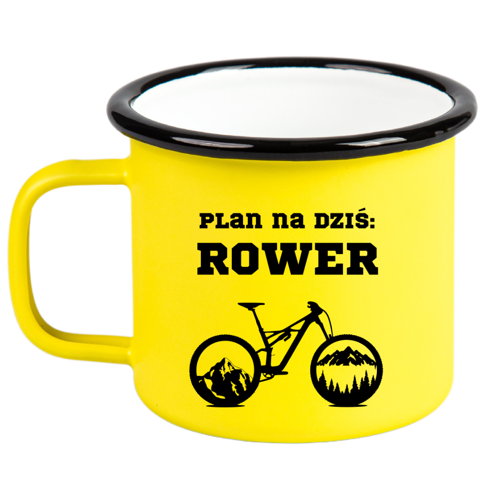 Kubek emaliowany żółty z nadrukiem "Plan na dziś: Rower" – rower #9