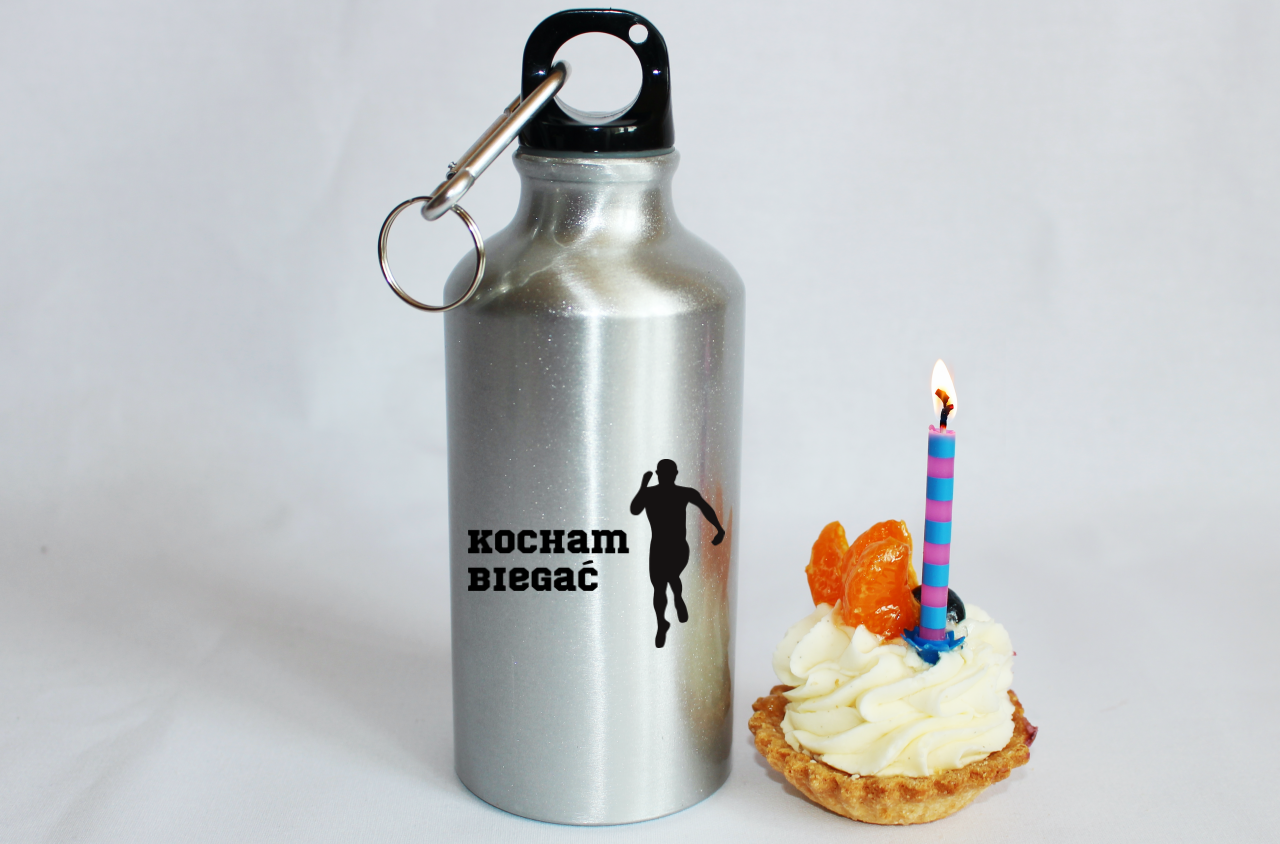 Butelka srebrna 400 ml biegowe z nadrukiem "Kocham Biegać" panów – bieganie #3
