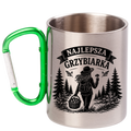 Kubek z zielonym karabińczykiem z nadrukiem „Najlepsza Grzybiarka” – na grzyby #3
