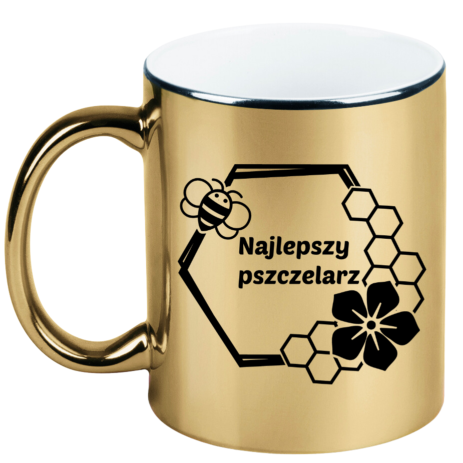 Kubek złoty z nadrukiem „Najlepszy pszczelarz” – pszczelarstwo #10