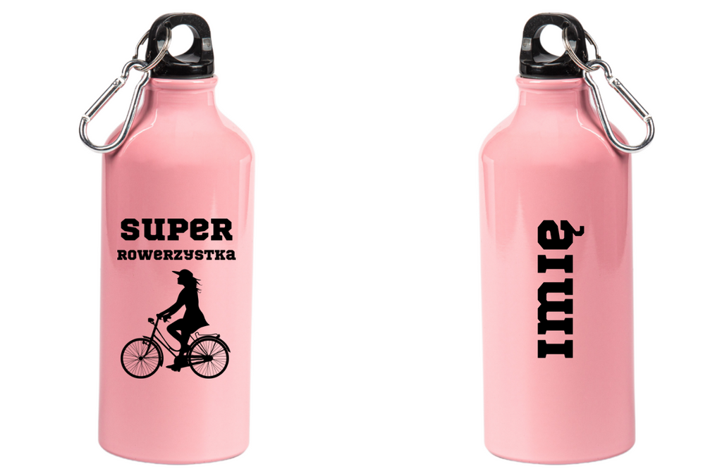 Butelka różowa 600 ml z nadrukiem "Super Rowerzystka" - rower #7