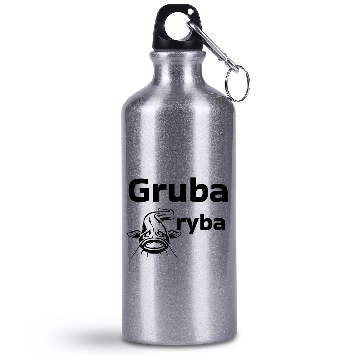 Butelka srebrna 500 ml z nadrukiem "Gruba ryba" – wędkarstwo #10