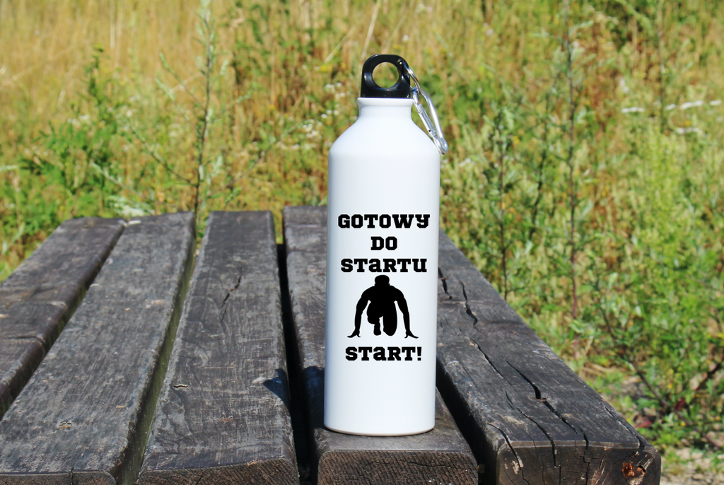 Bidon męski biały 800 ml z nadrukiem "Gotowy do startu, start!" – bieganie #6