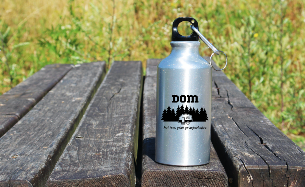Butelka srebrna 400 ml z nadrukiem „Dom jest tam, gdzie go zaparkujesz” – camping, camper #6