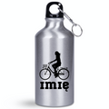Butelka srebrna 400 ml z grafiką rowerową i imieniem do wyboru - dla rowerzystki #1