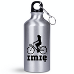 Butelka srebrna 400 ml z grafiką rowerową i imieniem do wyboru - dla rowerzystki #1