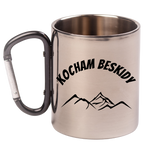 Kubek z czarnym karabińczykiem, nadruk "Kocham Beskidy" - góry #1