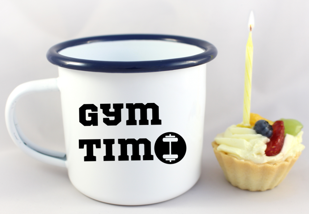 Kubek emaliowany biały z nadrukiem "Gym Time" - siłownia #1