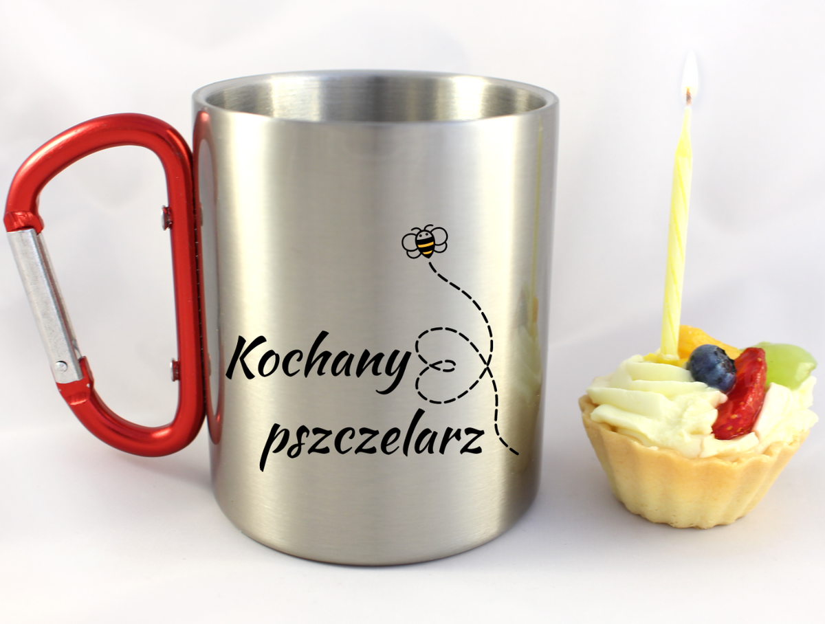Kubek czerwony karabińczykiem z nadrukiem "Kochany pszczelarz" #6