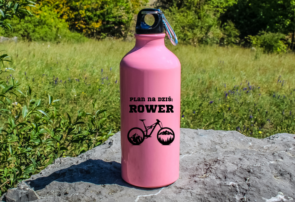 Butelka różowa 600 ml z nadrukiem "Plan na dziś: ROWER" - rower #9