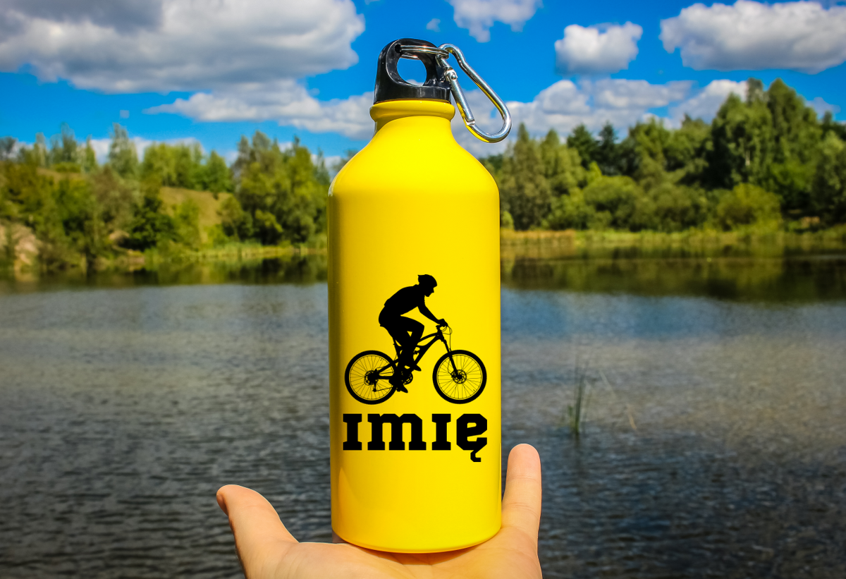 Bidon żółty 600 ml z grafiką roweru oraz dowolnym imieniem - dla rowerzysty #5