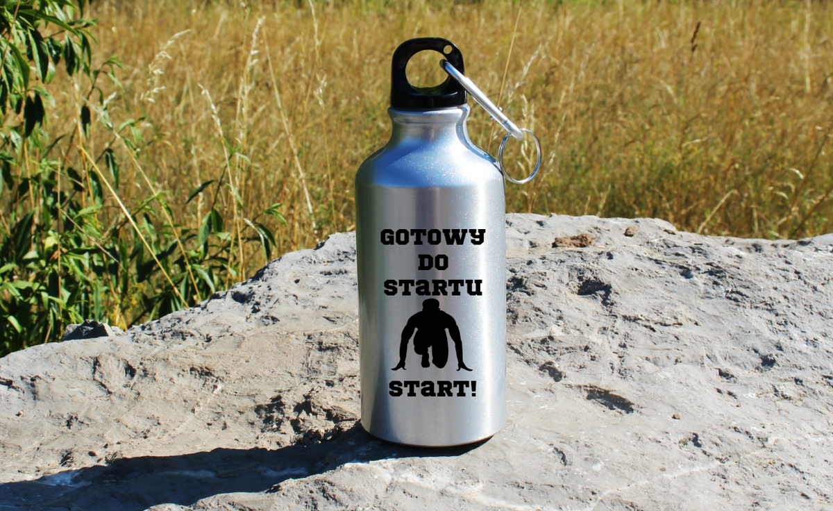 Butelka srebrna 400 ml z nadrukiem "Gotowy do startu, start!" dla panów – bieganie #6