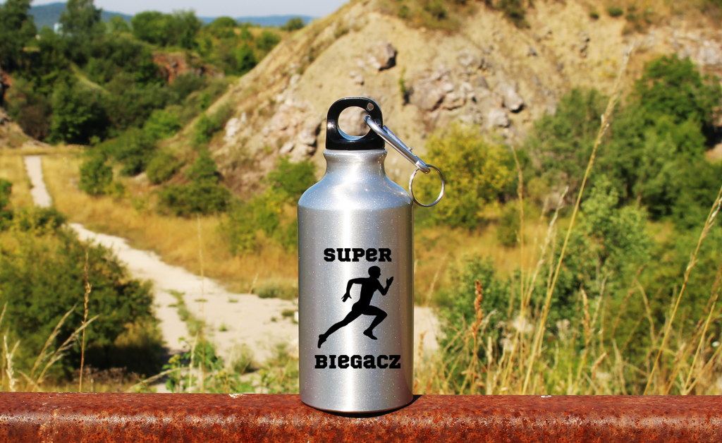 Butelka srebrna 400 ml z nadrukiem "Super Biegacz" – bieganie #7