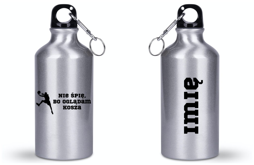 Butelka srebrna 400 ml z nadrukiem "Nie śpię, bo oglądam kosza" #4