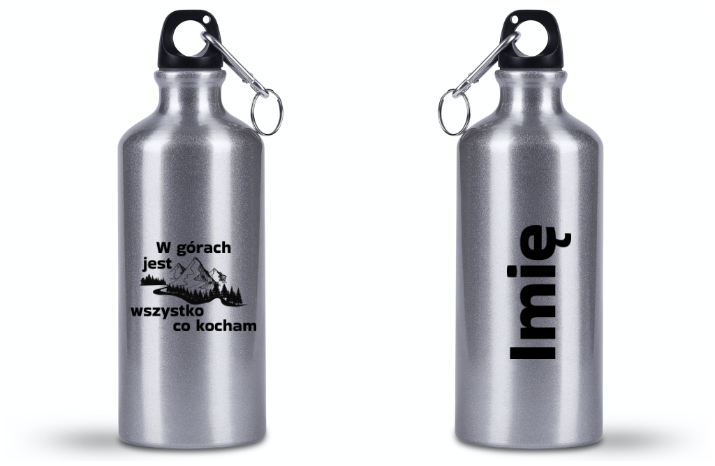 Bidon srebrny 500 ml z grafiką „W górach jest wszystko co kocham” #3