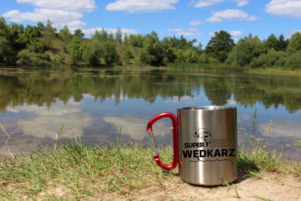 Kubek metalowy z napisem Super Wędkarz, prezent dla wędkarza, na ryby, ryba