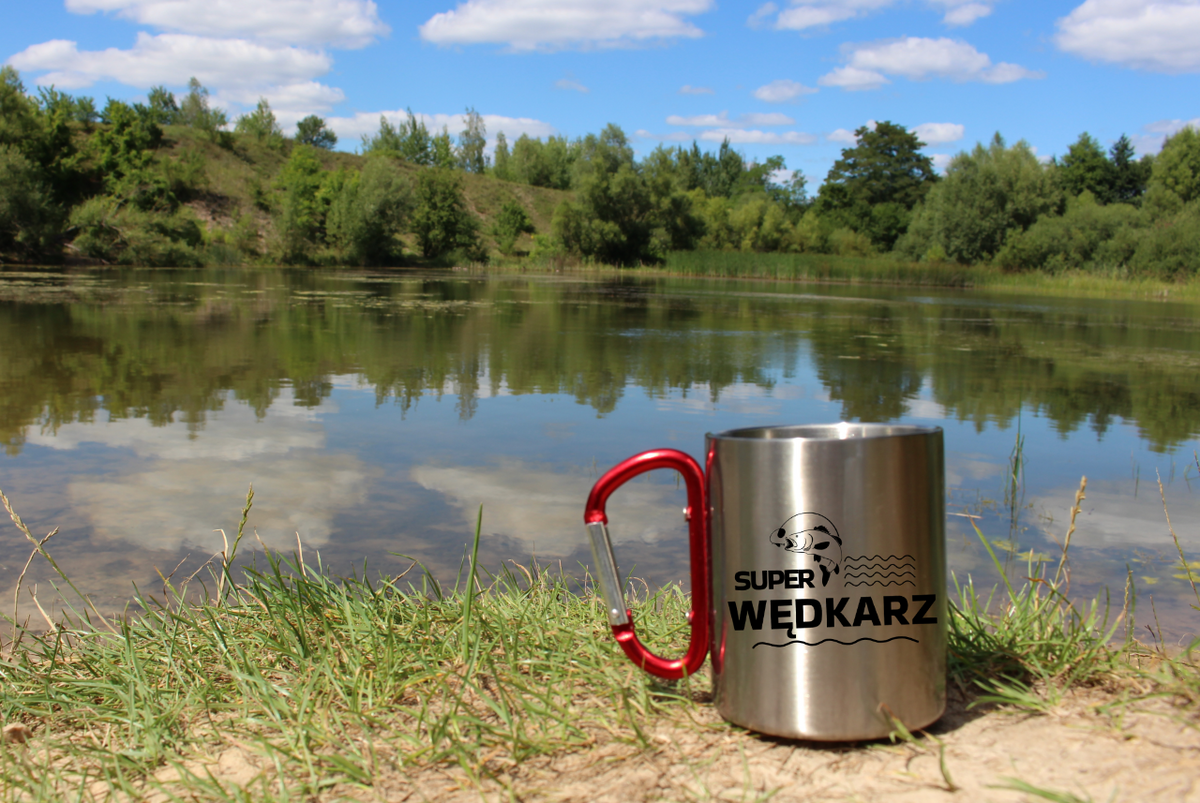 Kubek metalowy z napisem Super Wędkarz, prezent dla wędkarza, na ryby, ryba