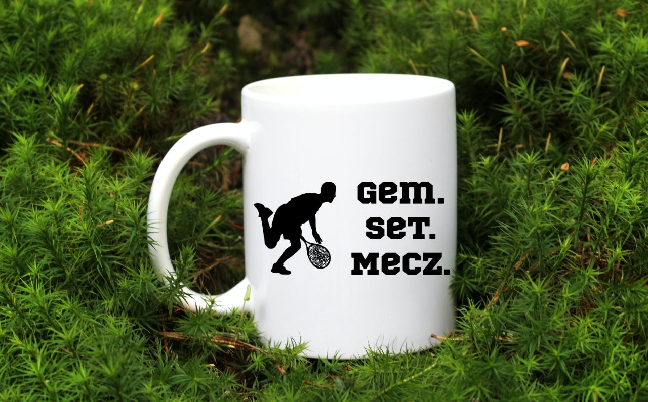 Kubek biały 330 ml z napisem "GEM SET MECZ" – męski #8