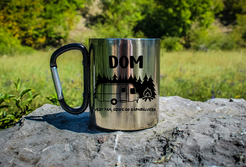 Kubek z czarnym karabińczykiem i nadrukiem „Dom jest tam, gdzie go zaparkujesz” – camping, camper #6