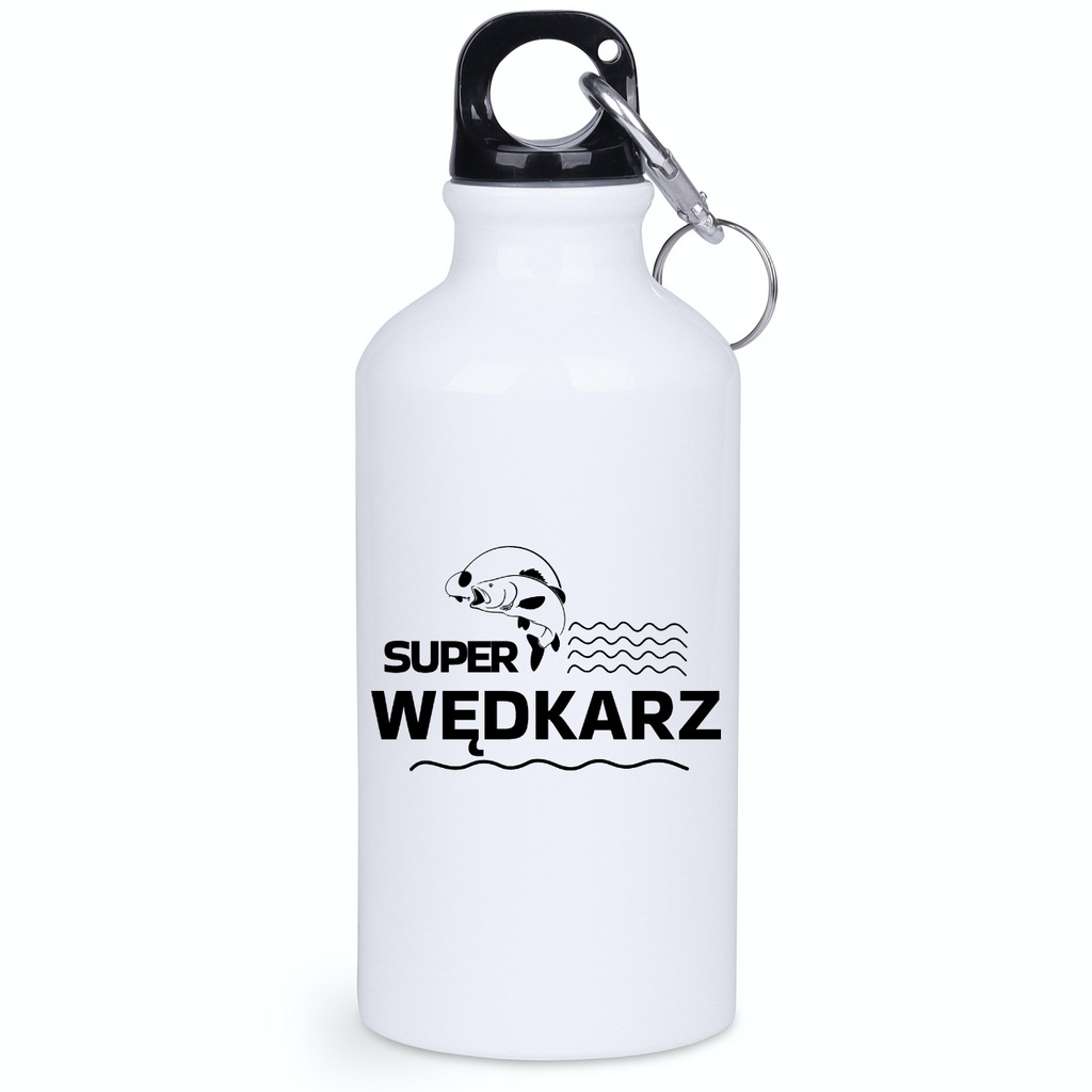 Bidon biały 400 ml z nadrukiem "Super Wędkarz" - na dzień ojca, wędkarstwo #9