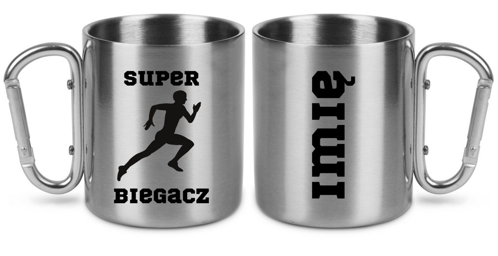 Kubek ze srebrnym karabińczykiem – z nadrukiem "Super Biegacz" – bieganie #7