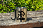 Kubek metalowy 300 ml z czarnym karabińczykiem i grafiką ryby oraz imieniem do wyboru #4