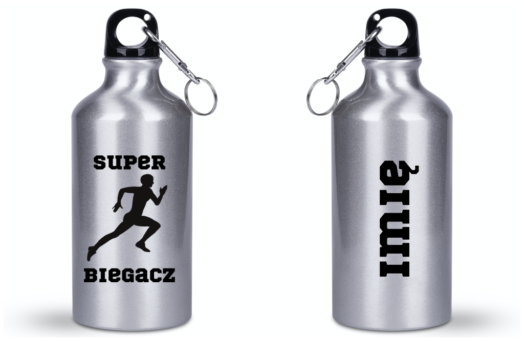 Butelka srebrna 400 ml z nadrukiem "Super Biegacz" – bieganie #7