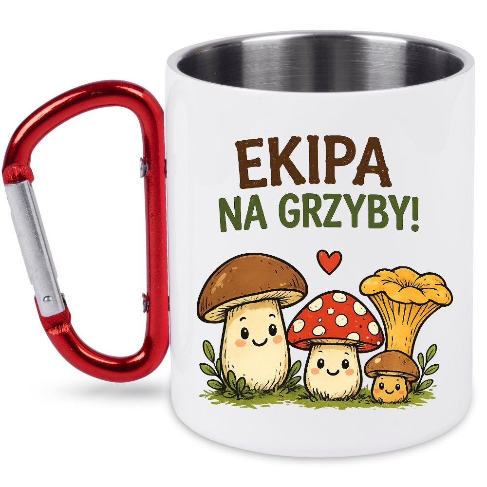 Kubek biały z czerwonym karabińczykiem „Ekipa na grzyby” –  #11