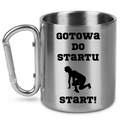 Kubek ze srebrnym karabińczykiem – z nadrukiem "Gotowa do startu start!" – dla pań, bieganie #5