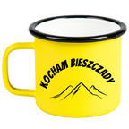 Kubek emaliowany żółty z nadrukiem "Kocham Bieszczady" - góry #2