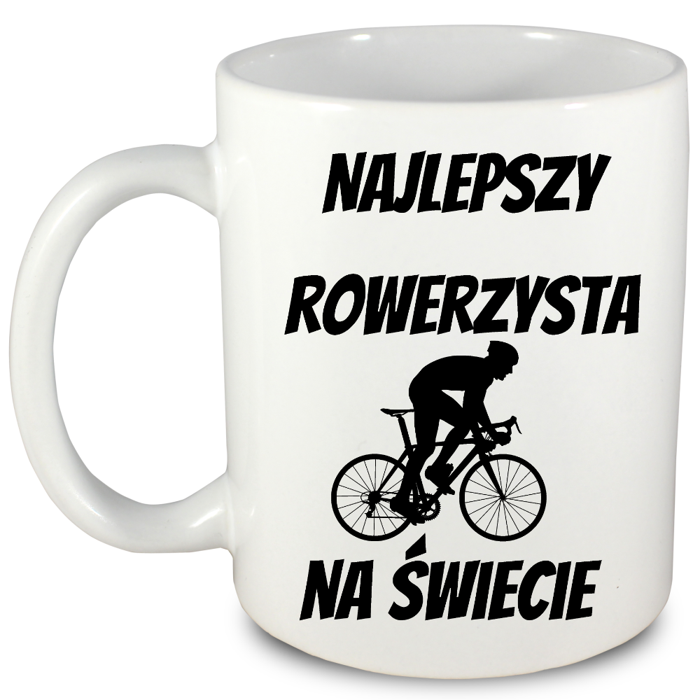 Kubek biały z nadrukiem „Najlepszy rowerzysta na świecie” – dla rowerzysty #11