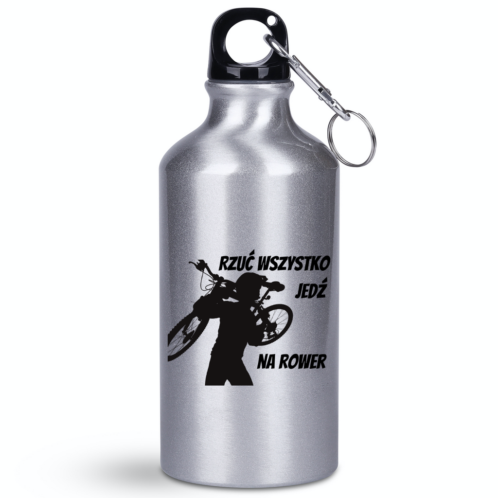 Butelka srebrna 400 ml z nadrukiem „Rzuć wszystko, jedź na rower” – dla rowerzystów #9