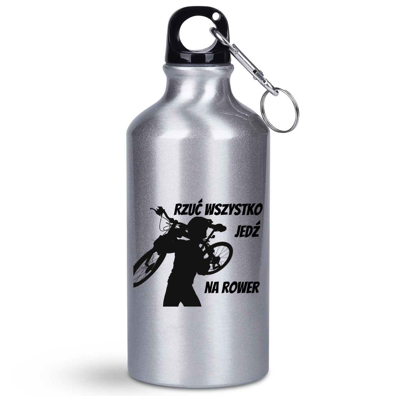 Butelka srebrna 400 ml z nadrukiem „Rzuć wszystko, jedź na rower” – dla rowerzystów #9