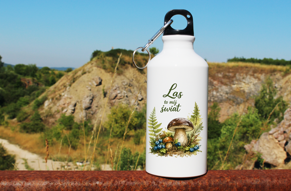 Butelka biała 400 ml z nadrukiem „Las to mój świat” – na grzyby #9