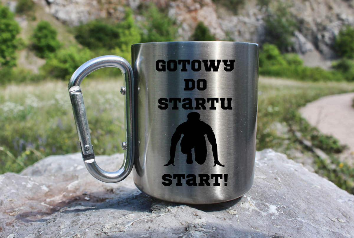 Kubek ze srebrnym karabińczykiem – z nadrukiem "Gotowy do startu start!" – dla panów, bieganie #6