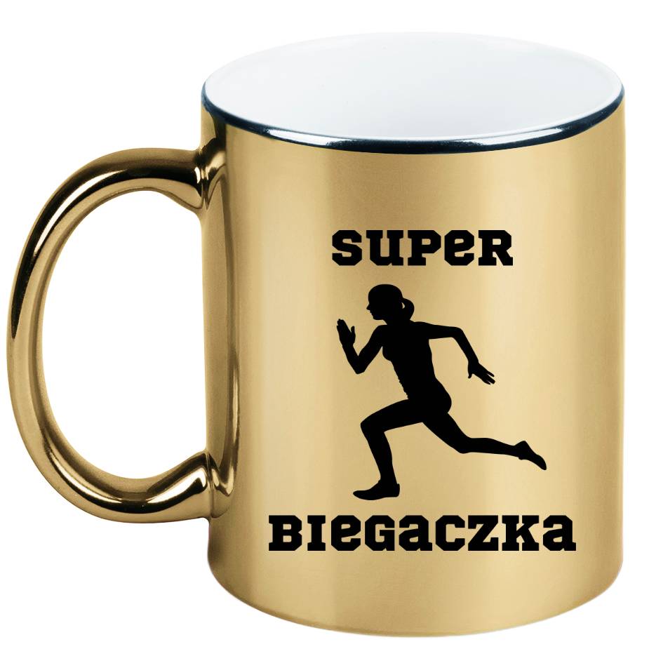 Kubek złoty z nadrukiem „Super Biegaczka” – bieganie #8