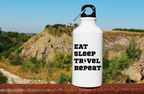 Butelka biała 400 ml z nadrukiem „Eat Sleep Travel Repeat” – podróż, wyprawa #5