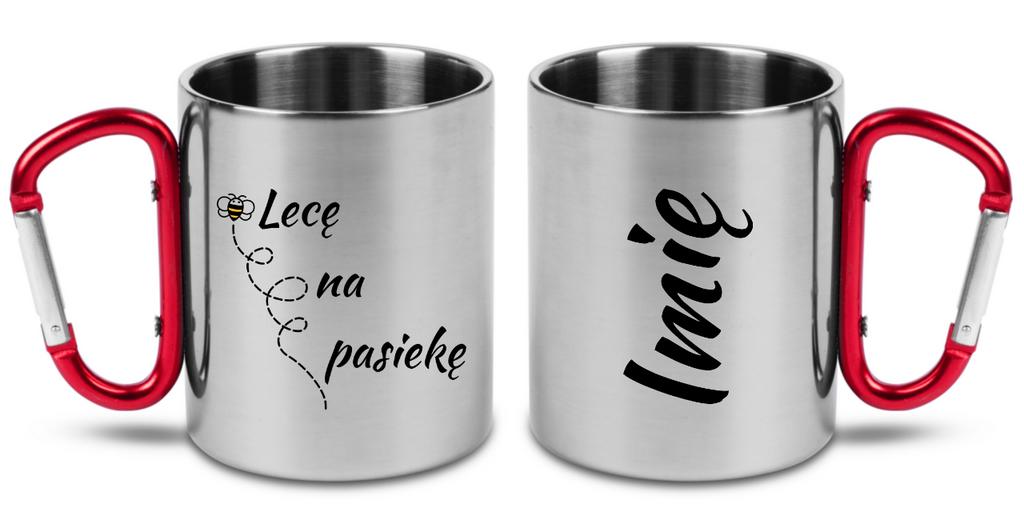 Kubek czerwony karabińczykiem z nadrukiem "Lecę na pasiekę" #8