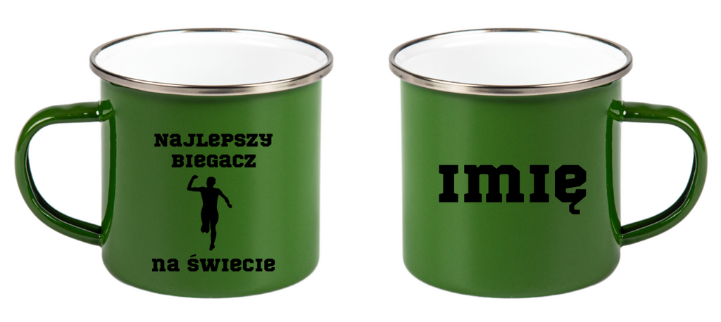 Kubek emaliowany zielony z nadrukiem "Najlepszy biegacz na świecie" - bieganie #1